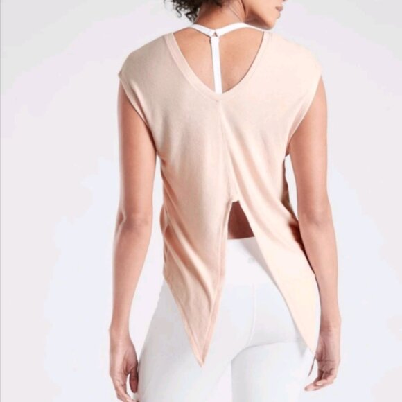 Athleta Natarit Twist Back Top Pink Sleeveless V-Neck Yoga Lounge‎ Tee Small - Picture 1 of 11